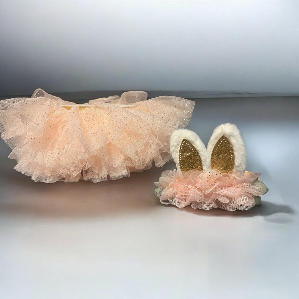 Ellygemmy Baby Girl Tutu set Size 0-12 Sequin and Pink Glitter Bunny Ears NWOT